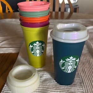 Gently Used 16oz Set of Six Starbucks Reusable Colorful Cups Set
